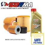 KIT TAGLIANDO 4 FILTRI + 5 LITRI OLIO CASTROL EDGE 5W30 PER Audi/A4 (8E2, B6)1.9 TDI 74KW 101CV 